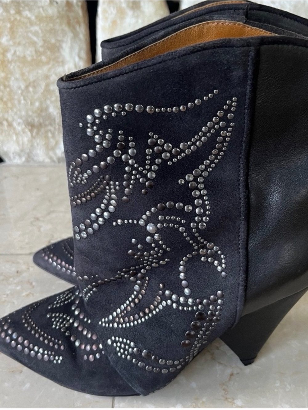 Isabel Marant Studded  Suede Pointed-Toe Ankle Boots